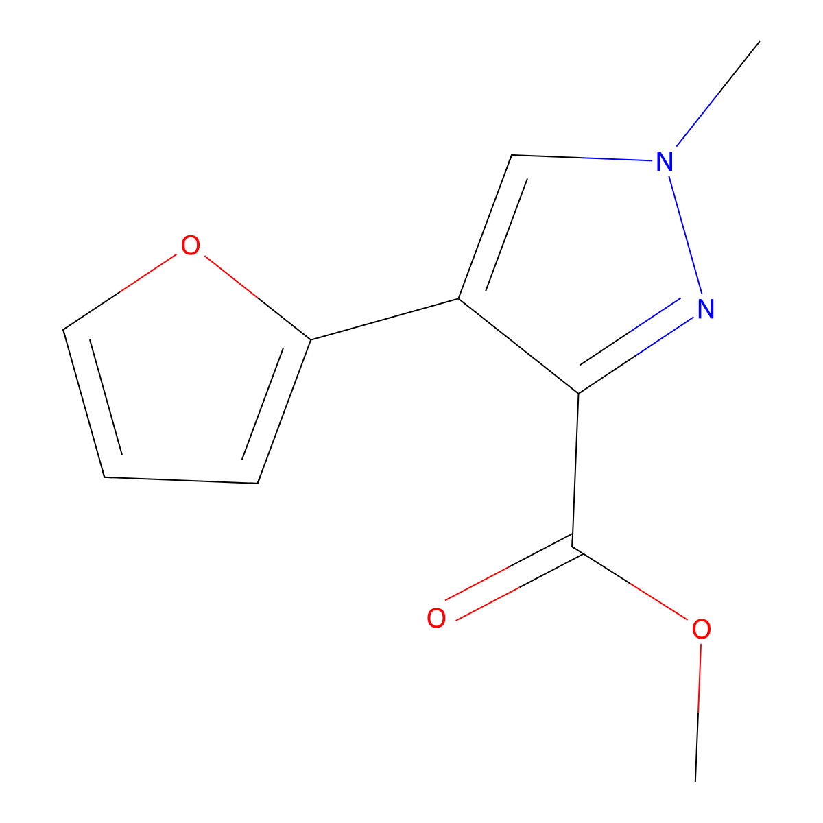 Methyl 4-(furan-2-yl)-1-methyl-1H-pyrazole-3-carboxylate molecular structure, CAS 61354-74-3