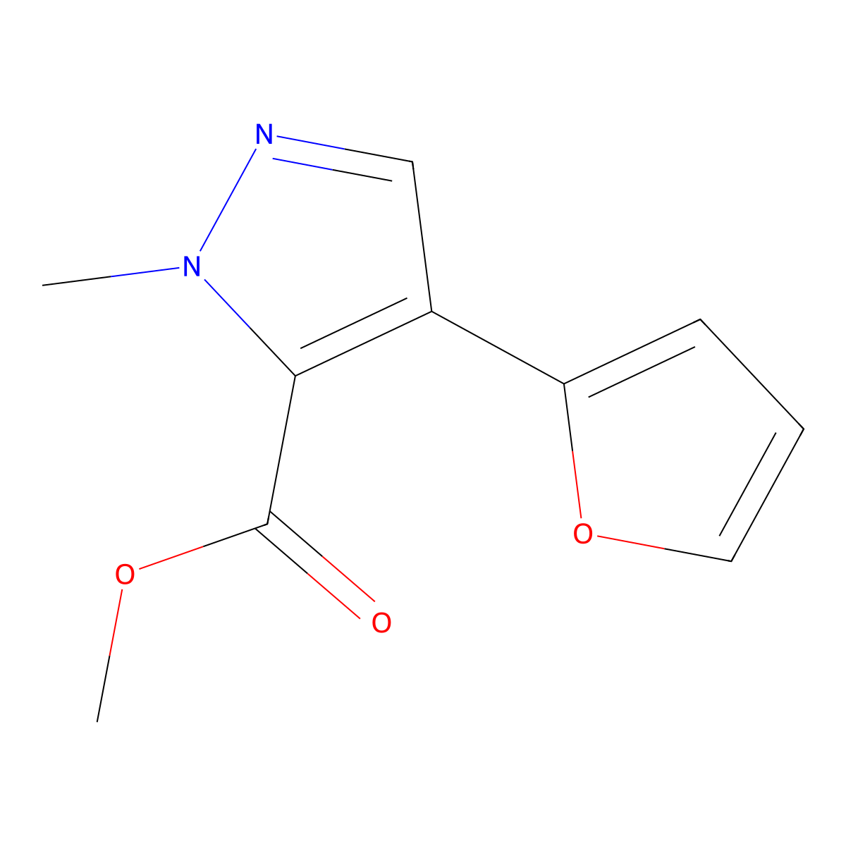 Methyl 4-(furan-2-yl)-1-methyl-1H-pyrazole-5-carboxylate molecular structure, CAS 61354-75-4