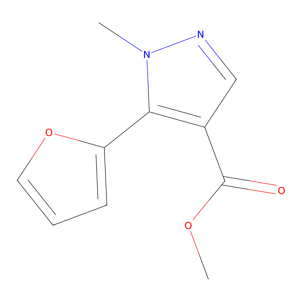 Methyl 5-(furan-2-yl)-1-methyl-1H-pyrazole-4-carboxylate molecular structure, CAS 61354-77-6