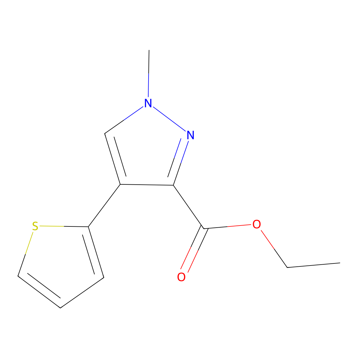 Ethyl 1-methyl-4-(thiophen-2-yl)-1H-pyrazole-3-carboxylate molecular structure, CAS 61354-78-7