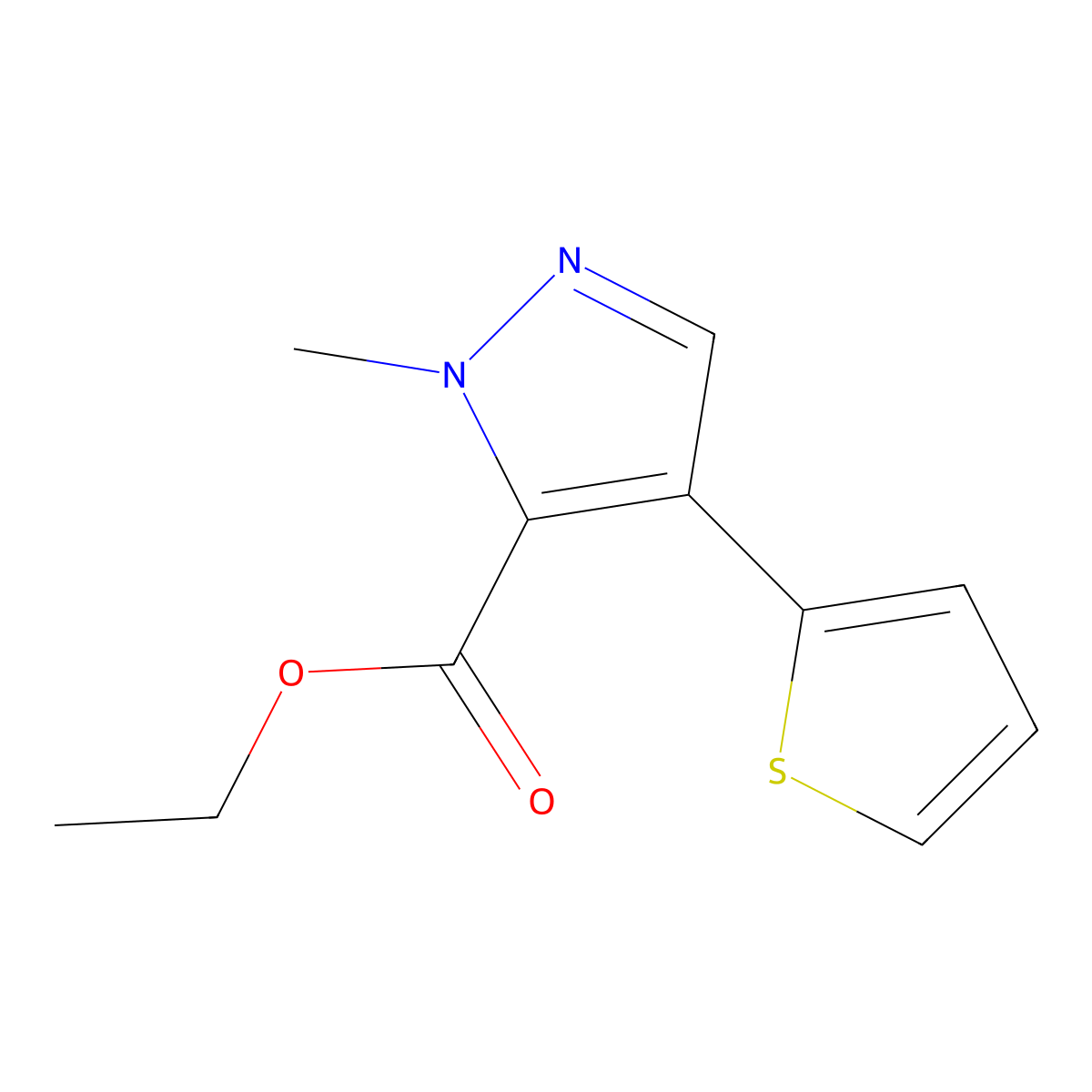 Ethyl 1-methyl-4-(thiophen-2-yl)-1H-pyrazole-5-carboxylate molecular structure, CAS 61354-79-8