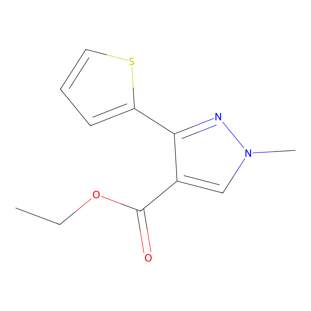 Ethyl 1-methyl-3-(thiophen-2-yl)-1H-pyrazole-4-carboxylate molecular structure, CAS 61354-80-1
