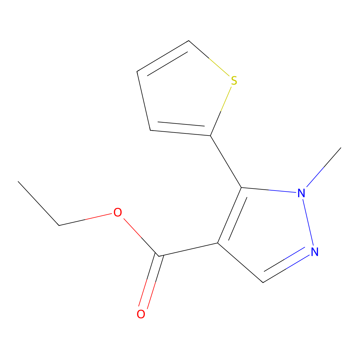 Ethyl 1-methyl-5-(thiophen-2-yl)-1H-pyrazole-4-carboxylate molecular structure, CAS 61354-81-2