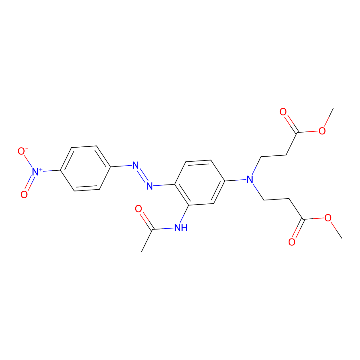 beta-Alanine, N-(3-(acetylamino)-4-(2-(4-nitrophenyl)diazenyl)phenyl)-N-(3-methoxy-3-oxopropyl)-, methyl ester molecular structure, CAS 61355-92-8