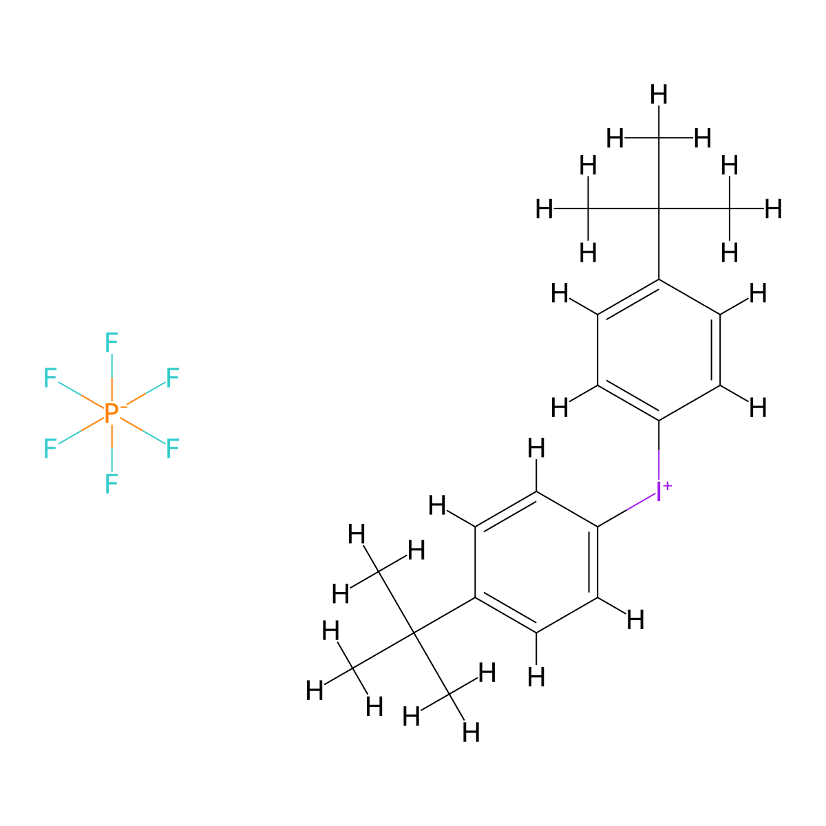 Bis(4-tert-butylphenyl)iodonium hexafluorophosphate molecular structure, CAS 61358-25-6