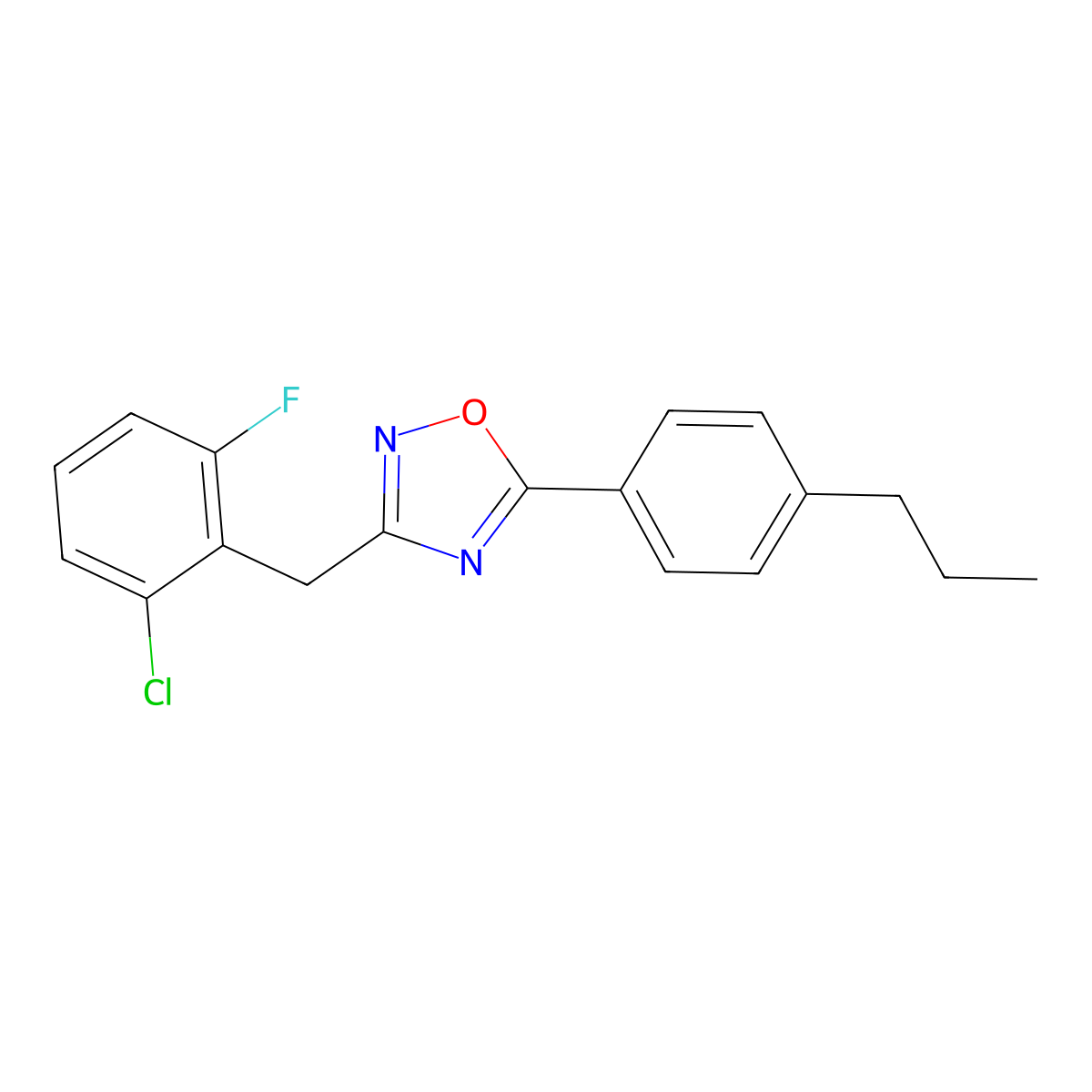1,2,4-Oxadiazole, 3-[(2-chloro-6-fluorophenyl)methyl]-5-(4-propylphenyl)- molecular structure, CAS 6136-52-3
