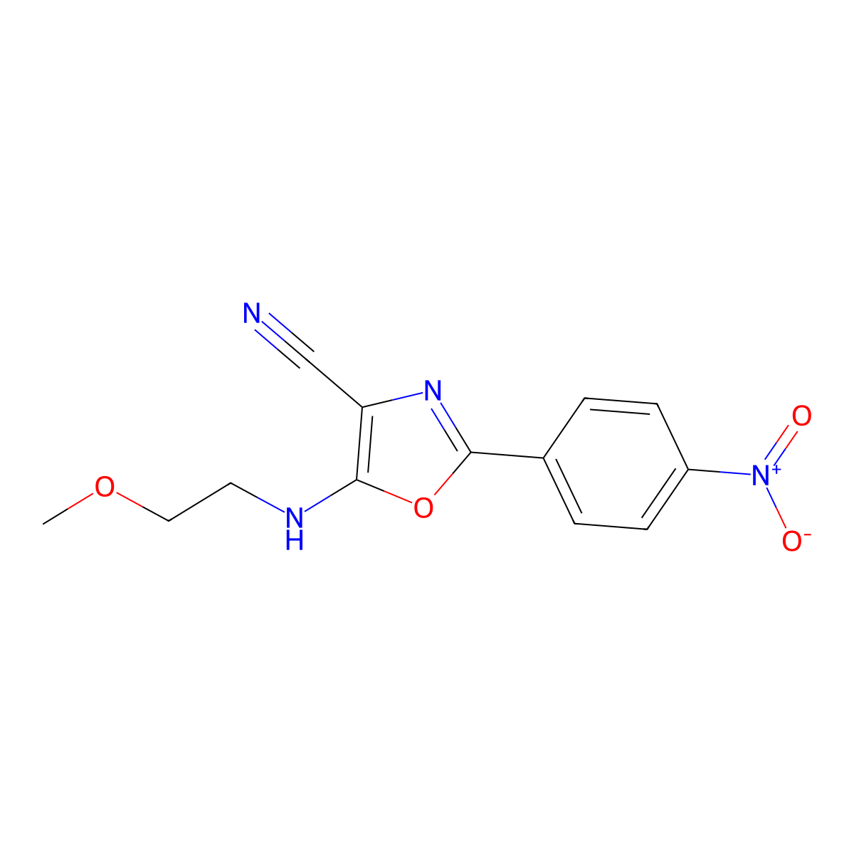 5-((2-Methoxyethyl)amino)-2-(4-nitrophenyl)oxazole-4-carbonitrile molecular structure, CAS 613649-73-3