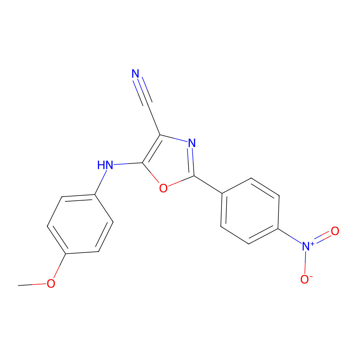 5-((4-Methoxyphenyl)amino)-2-(4-nitrophenyl)oxazole-4-carbonitrile molecular structure, CAS 613649-86-8