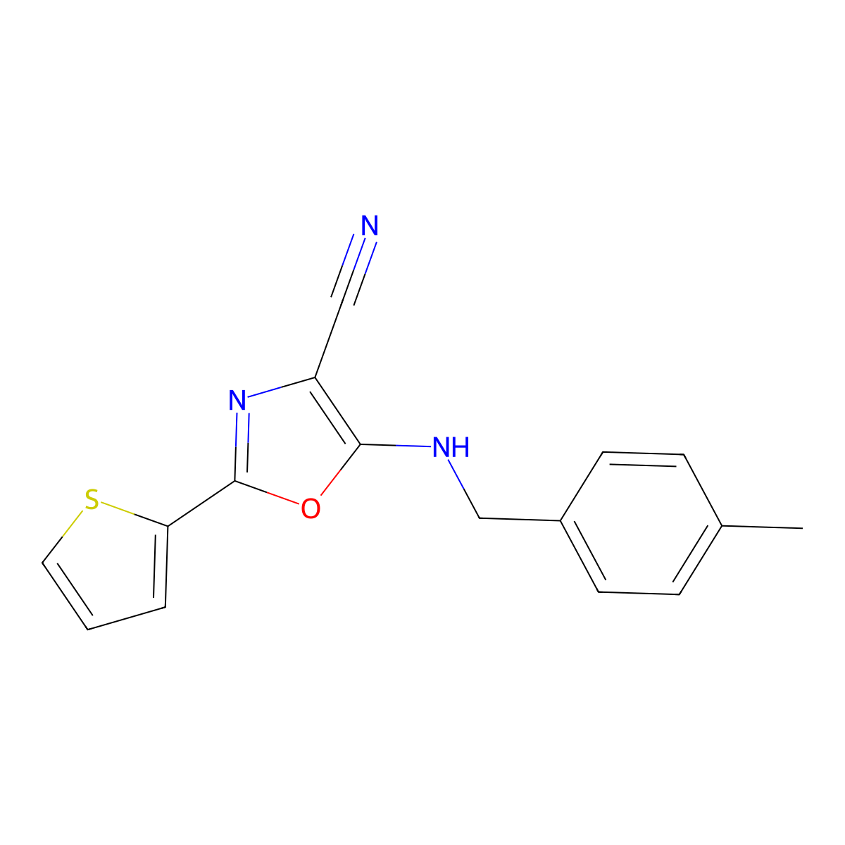 5-[(4-Methylphenyl)methylamino]-2-thiophen-2-yl-1,3-oxazole-4-carbonitrile molecular structure, CAS 613650-03-6