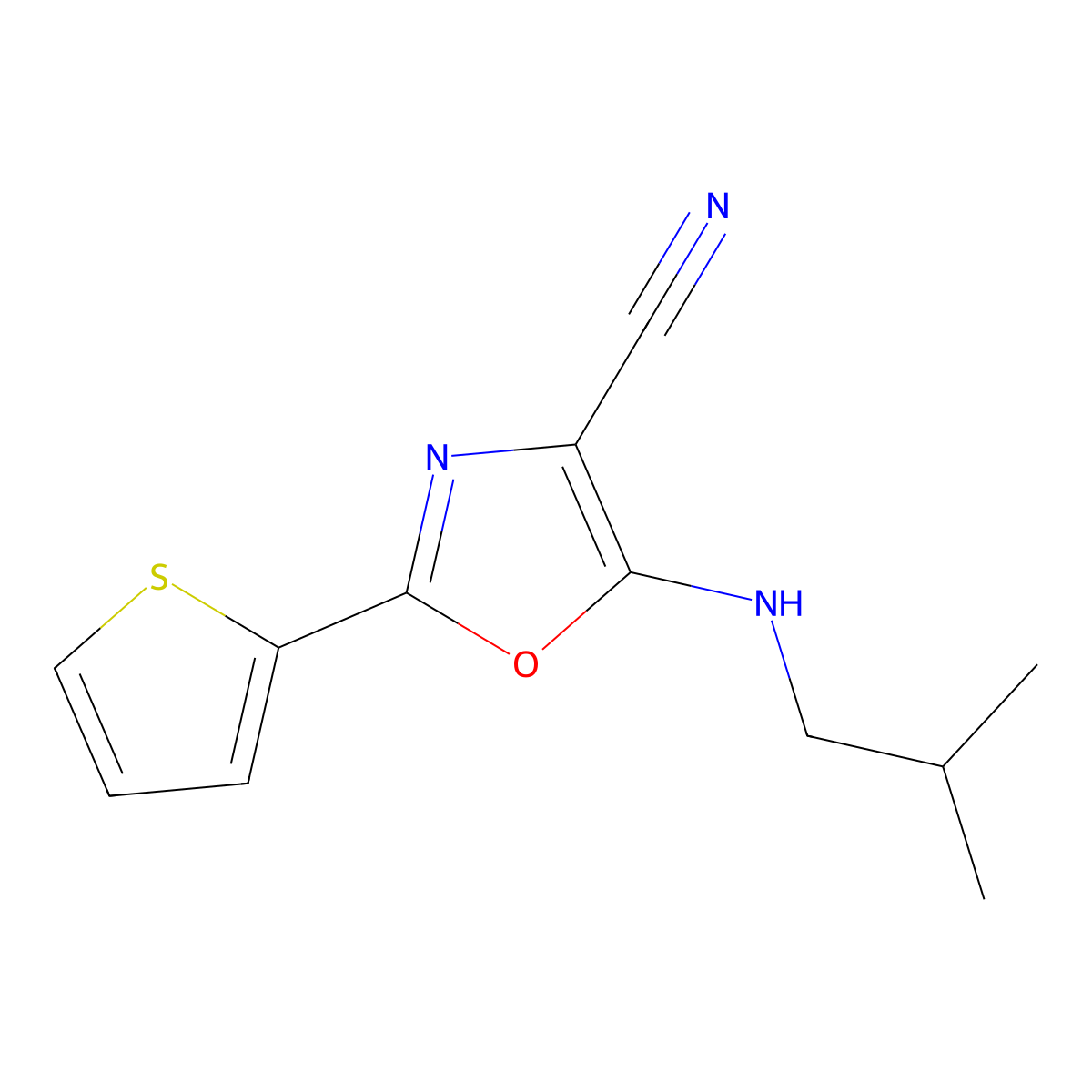 5-(2-Methylpropylamino)-2-thiophen-2-yl-1,3-oxazole-4-carbonitrile molecular structure, CAS 613650-07-0