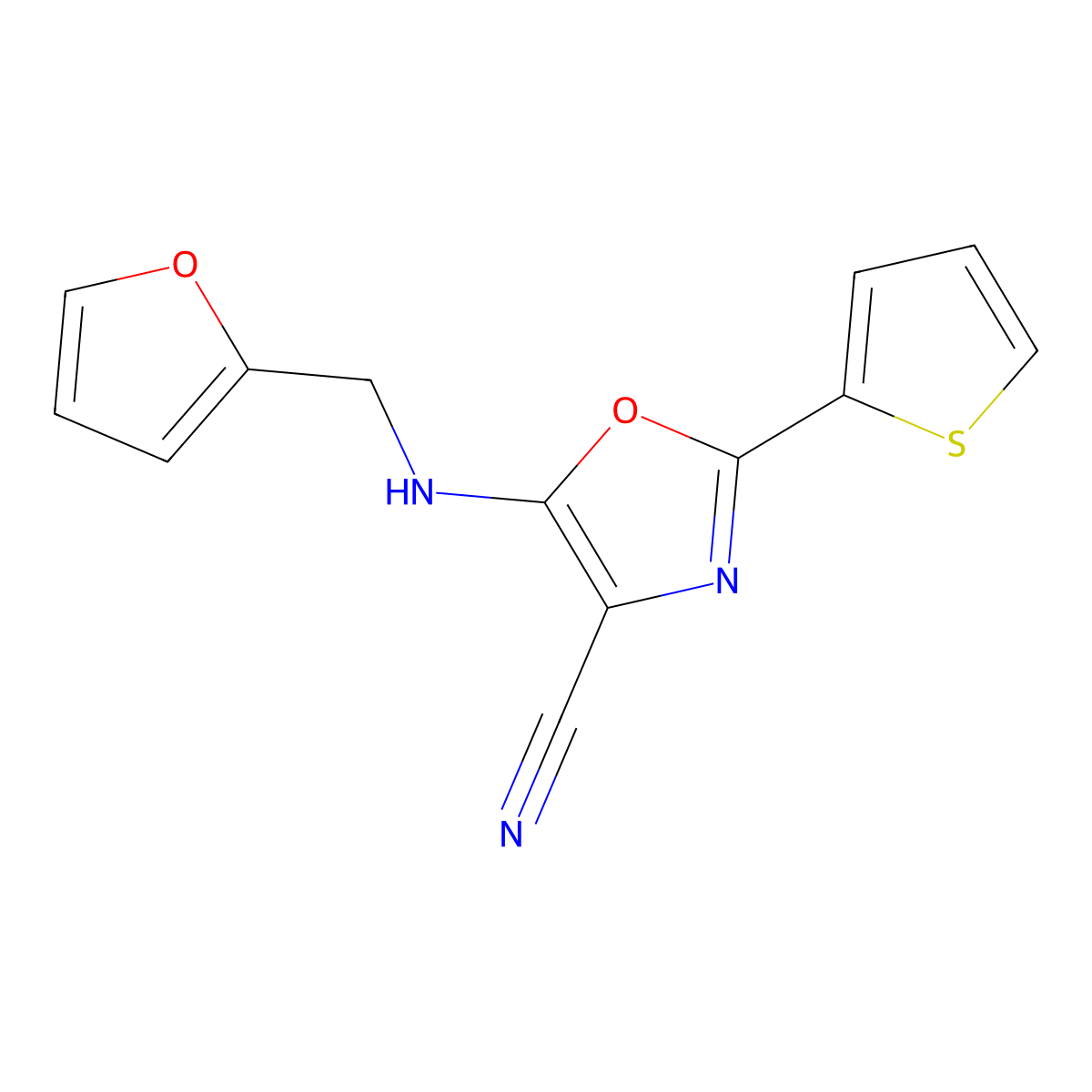 5-(Furan-2-ylmethylamino)-2-thiophen-2-yl-1,3-oxazole-4-carbonitrile molecular structure, CAS 613650-08-1