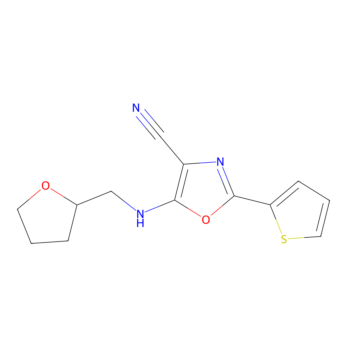 5-(2-Oxolanylmethylamino)-2-thiophen-2-yl-4-oxazolecarbonitrile molecular structure, CAS 613650-09-2