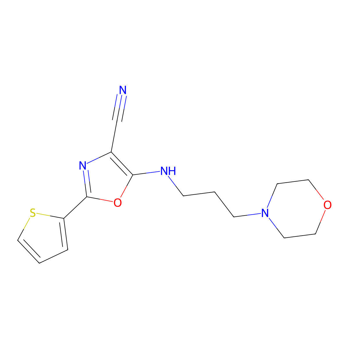 5-(3-Morpholin-4-ylpropylamino)-2-thiophen-2-yl-1,3-oxazole-4-carbonitrile molecular structure, CAS 613650-13-8