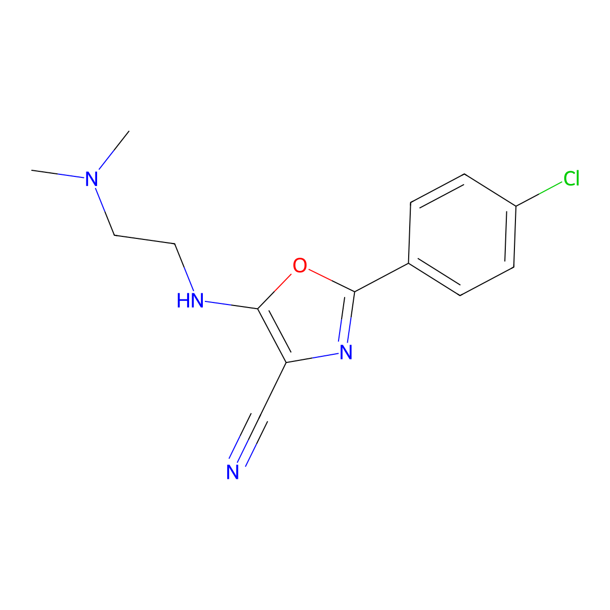 2-(4-Chlorophenyl)-5-((2-(dimethylamino)ethyl)amino)oxazole-4-carbonitrile molecular structure, CAS 613650-47-8