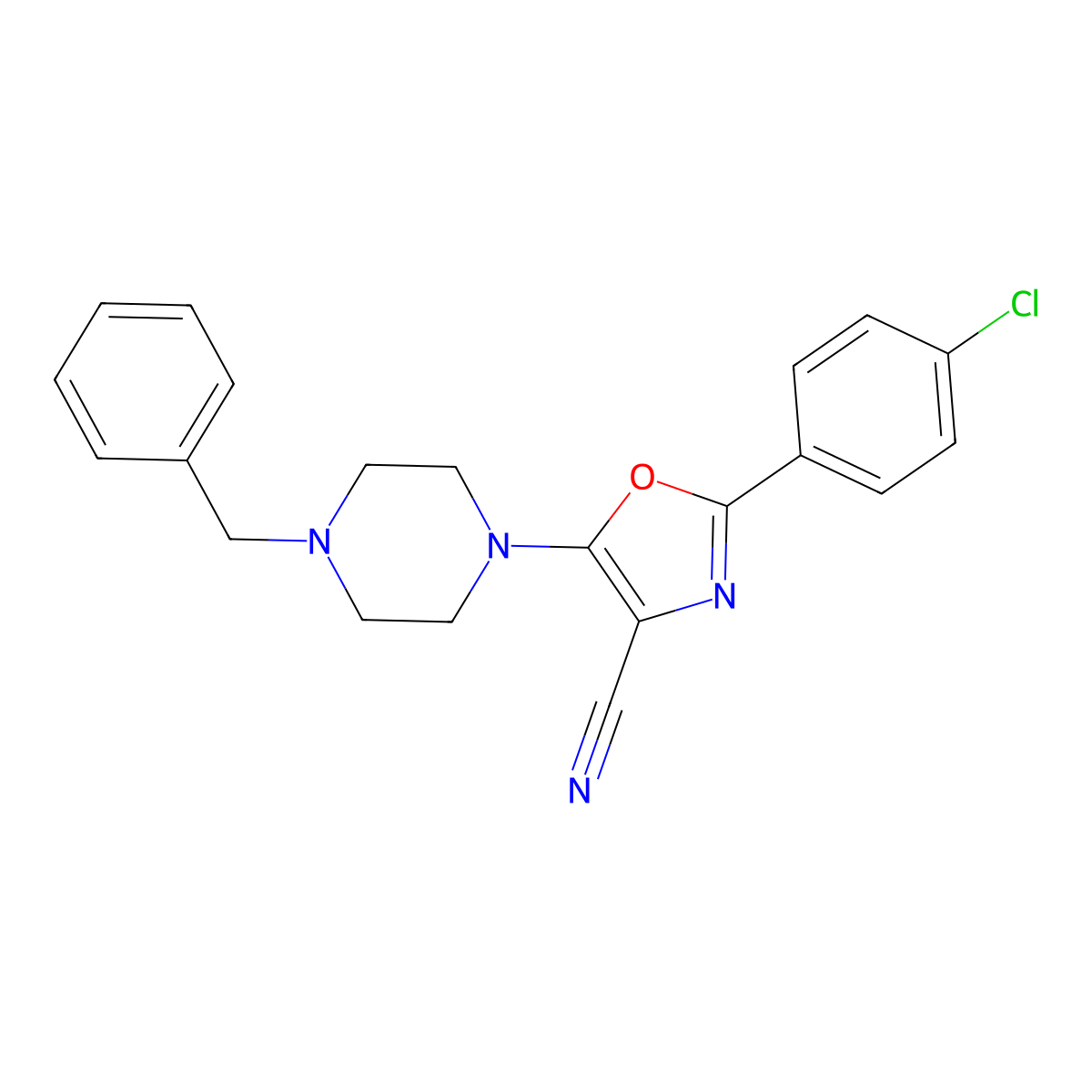 5-(4-Benzylpiperazin-1-yl)-2-(4-chlorophenyl)-1,3-oxazole-4-carbonitrile molecular structure, CAS 613650-52-5