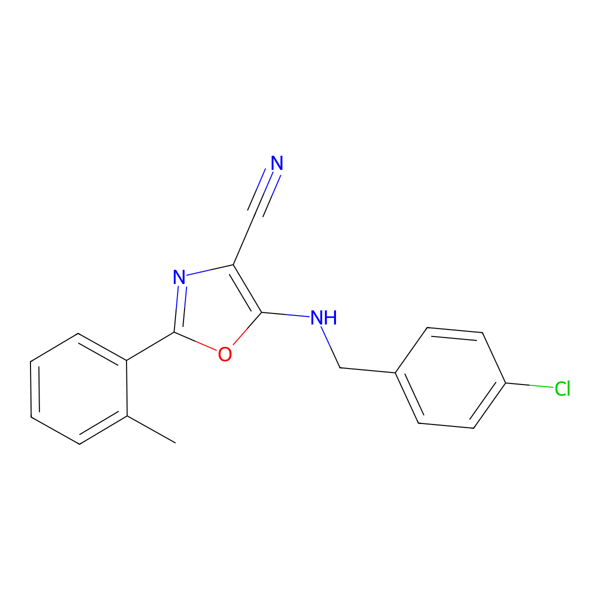 5-[(4-Chlorophenyl)methylamino]-2-(2-methylphenyl)-1,3-oxazole-4-carbonitrile molecular structure, CAS 613650-60-5