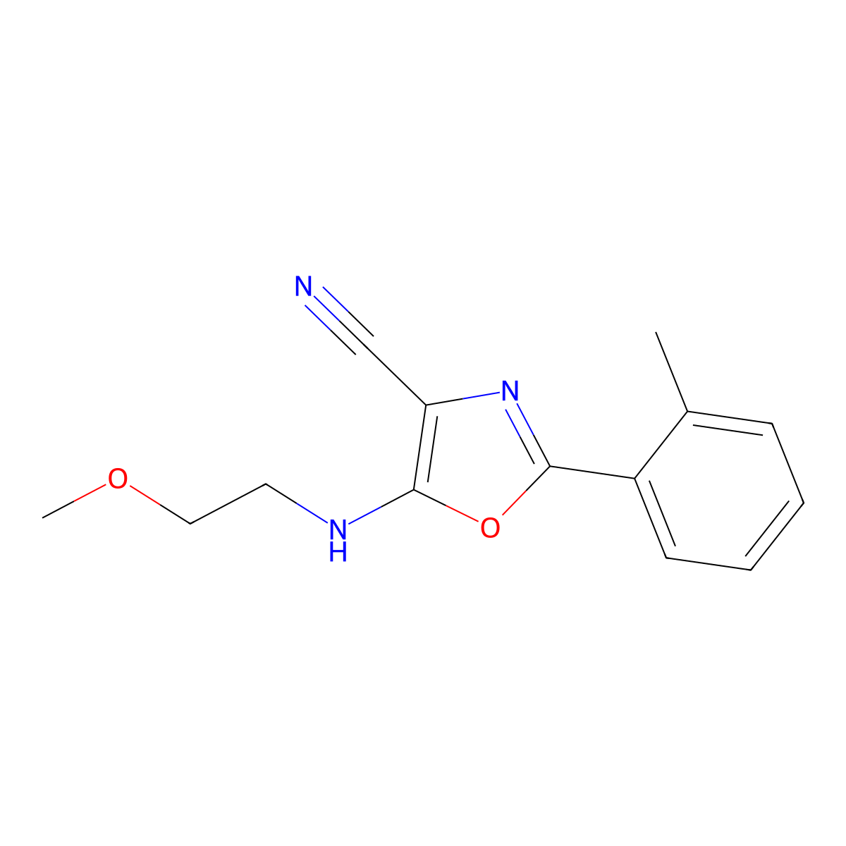 5-[(2-Methoxyethyl)amino]-2-(2-methylphenyl)-1,3-oxazole-4-carbonitrile molecular structure, CAS 613650-61-6
