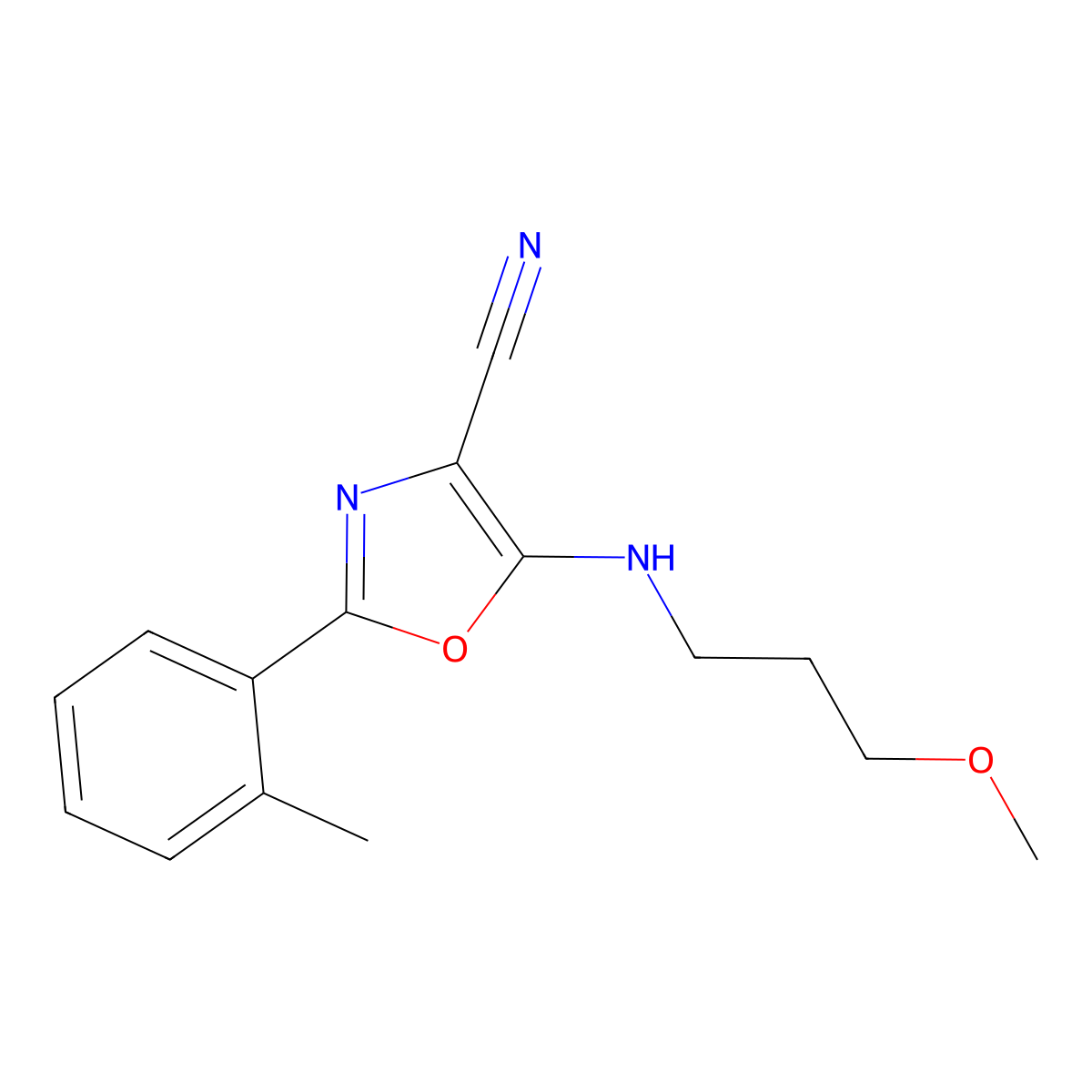 5-(3-Methoxypropylamino)-2-(2-methylphenyl)-1,3-oxazole-4-carbonitrile molecular structure, CAS 613650-62-7