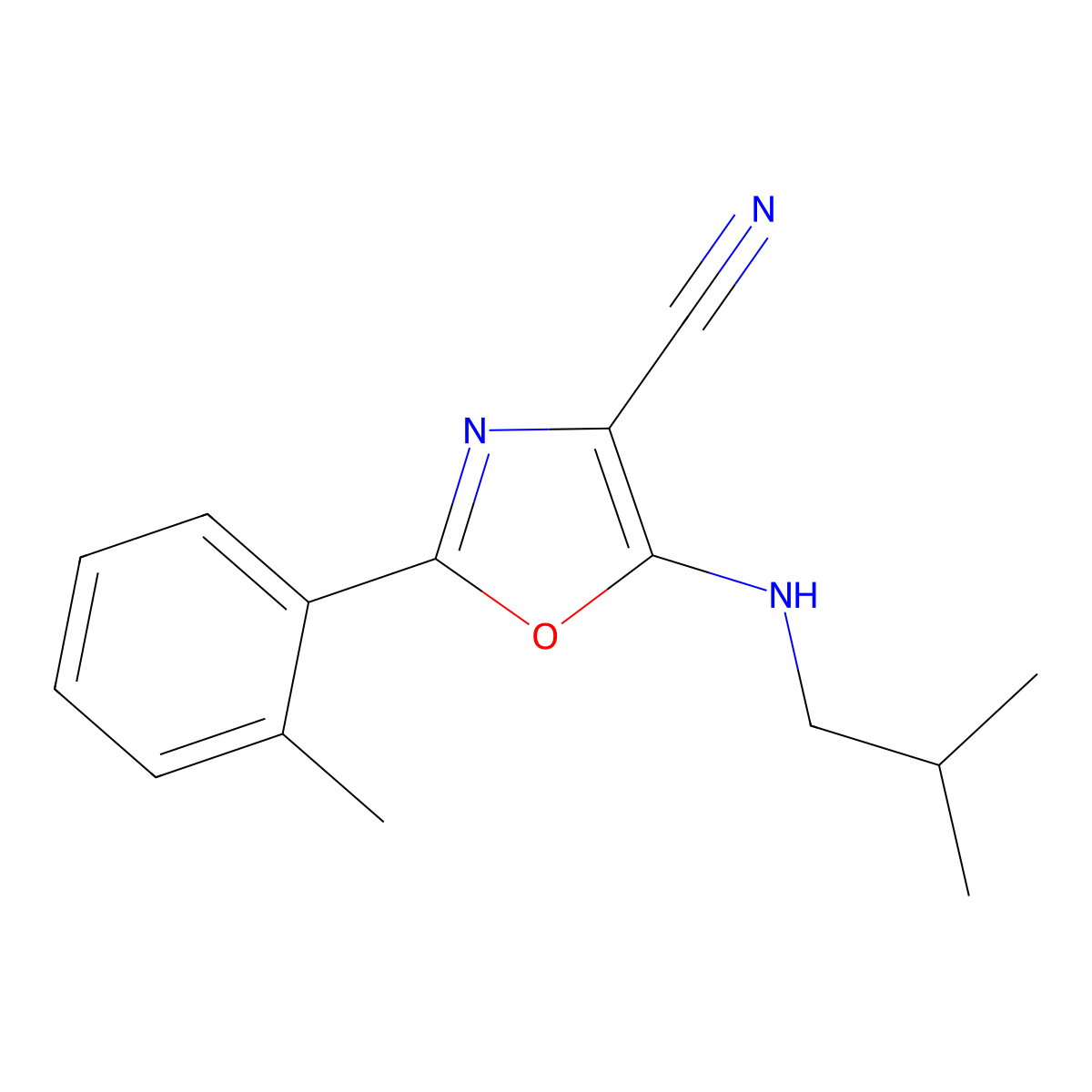 2-(2-Methylphenyl)-5-(2-methylpropylamino)-1,3-oxazole-4-carbonitrile molecular structure, CAS 613650-63-8