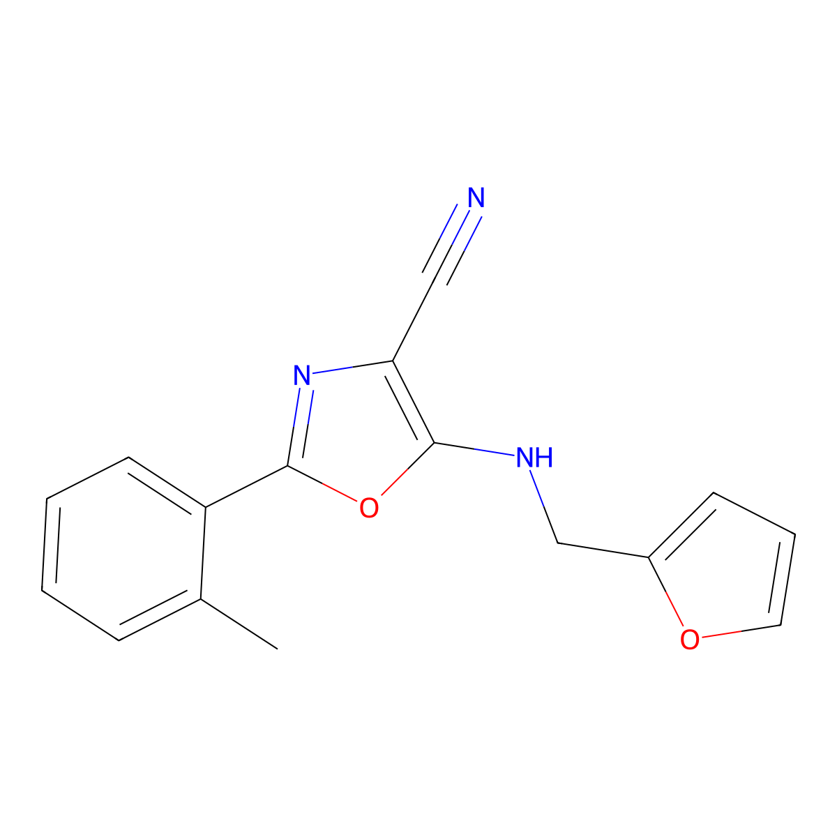 5-(2-Furanylmethylamino)-2-(2-methylphenyl)-4-oxazolecarbonitrile molecular structure, CAS 613650-64-9