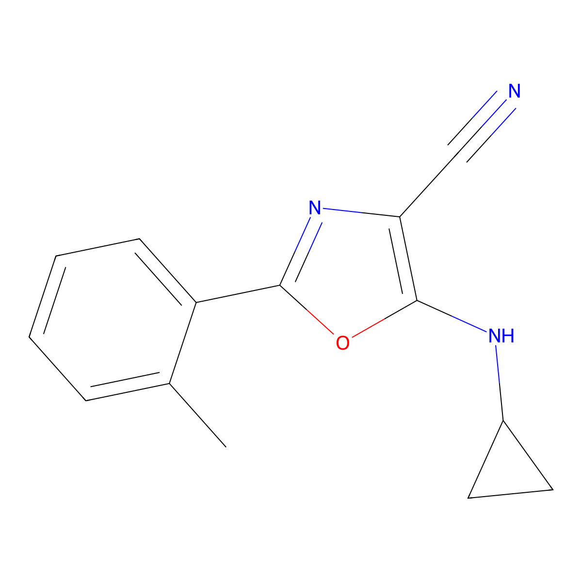 5-(Cyclopropylamino)-2-(2-methylphenyl)-1,3-oxazole-4-carbonitrile molecular structure, CAS 613650-78-5