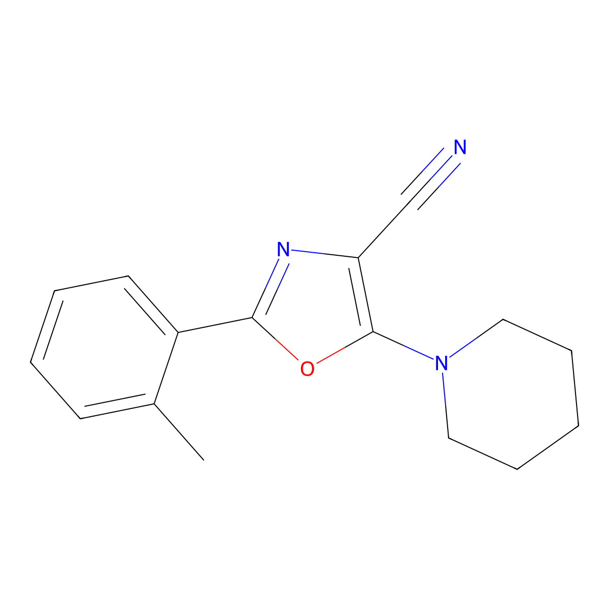 2-(2-Methylphenyl)-5-piperidin-1-yl-1,3-oxazole-4-carbonitrile molecular structure, CAS 613650-81-0