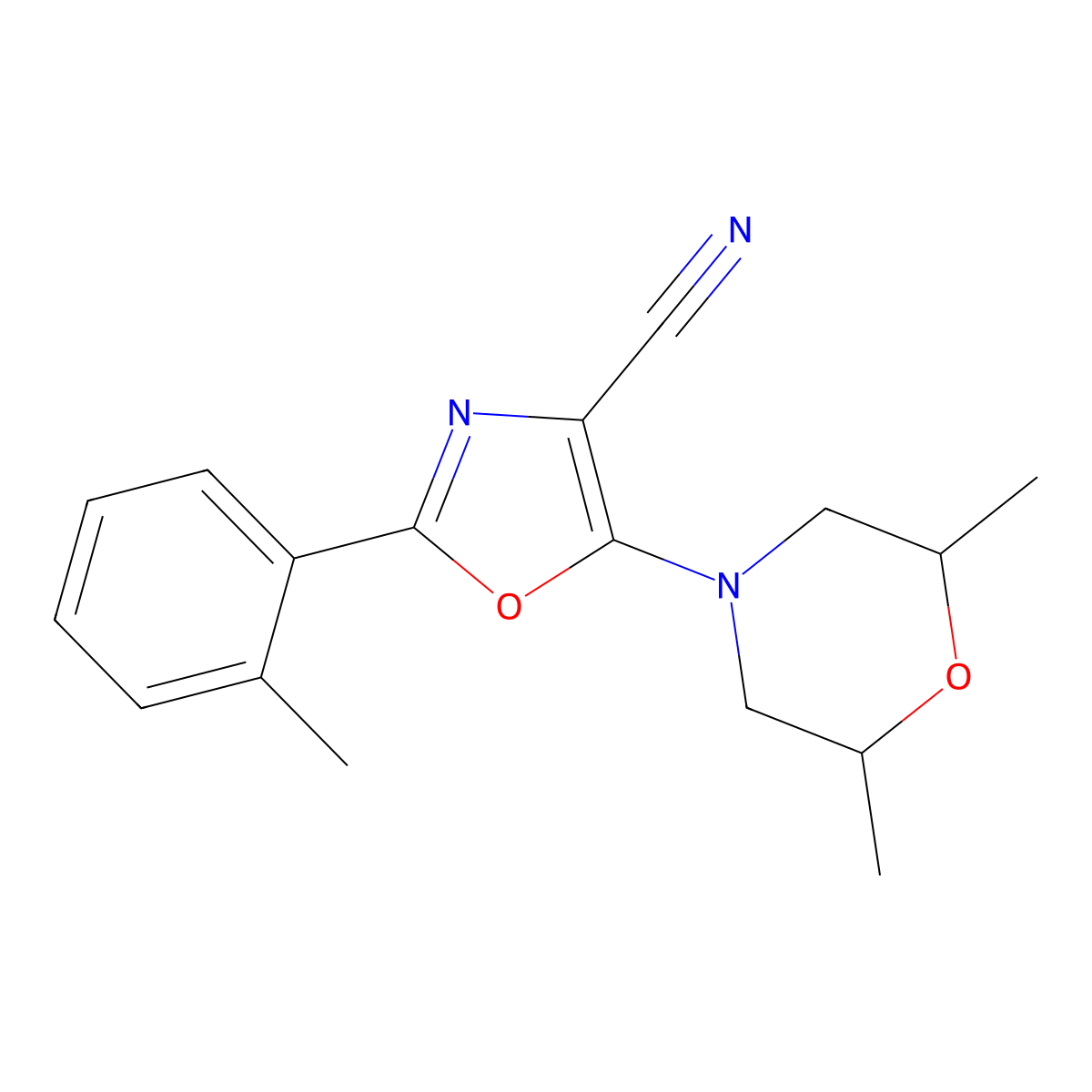 5-(2,6-Dimethylmorpholin-4-yl)-2-(2-methylphenyl)-1,3-oxazole-4-carbonitrile molecular structure, CAS 613650-83-2