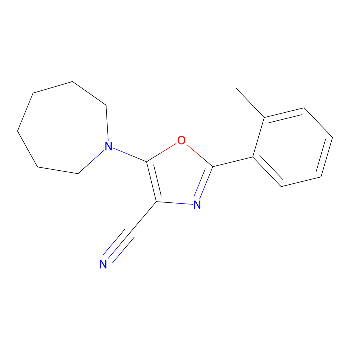 5-(Azepan-1-yl)-2-(2-methylphenyl)-1,3-oxazole-4-carbonitrile molecular structure, CAS 613650-90-1
