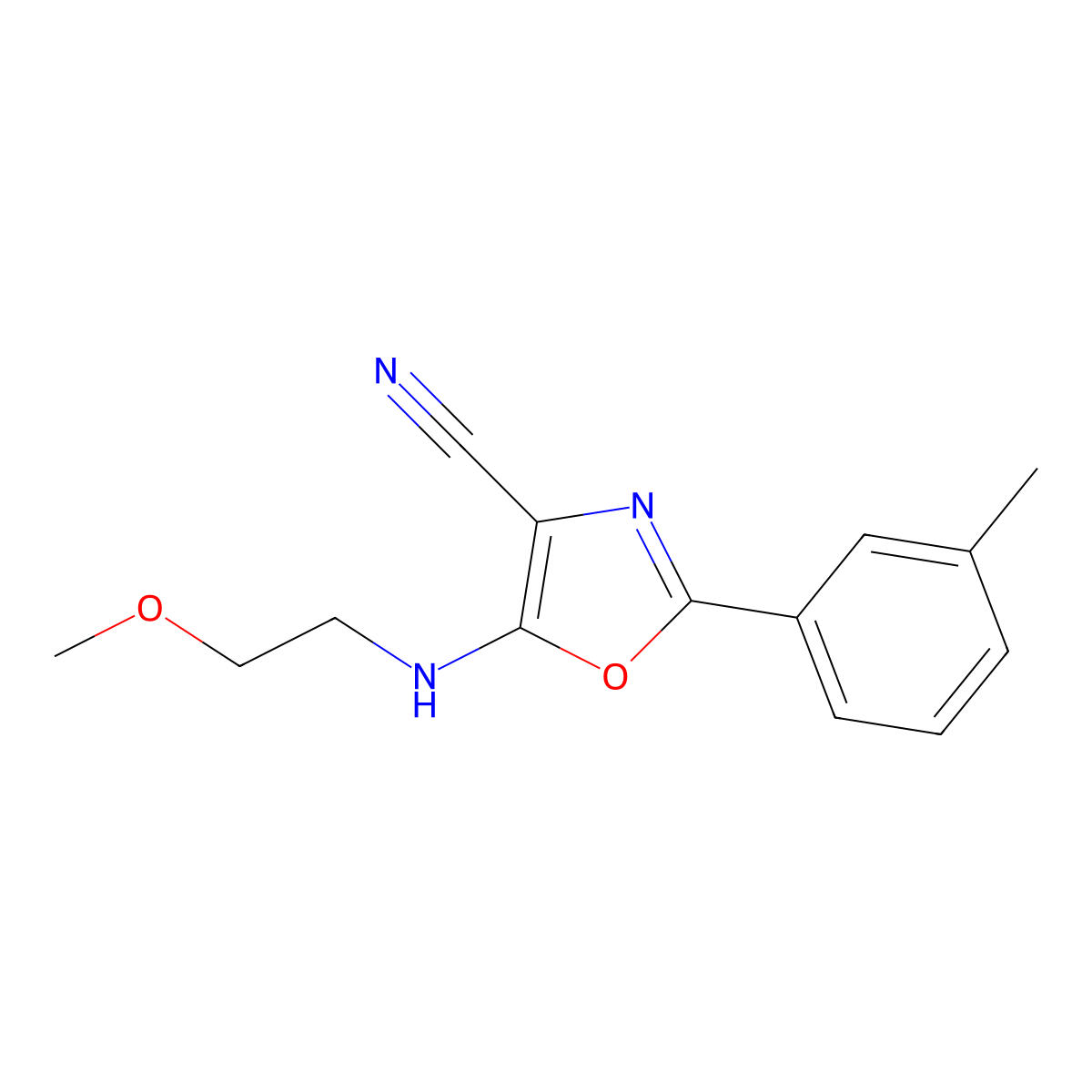 5-(2-Methoxyethylamino)-2-(3-methylphenyl)-1,3-oxazole-4-carbonitrile molecular structure, CAS 613650-95-6