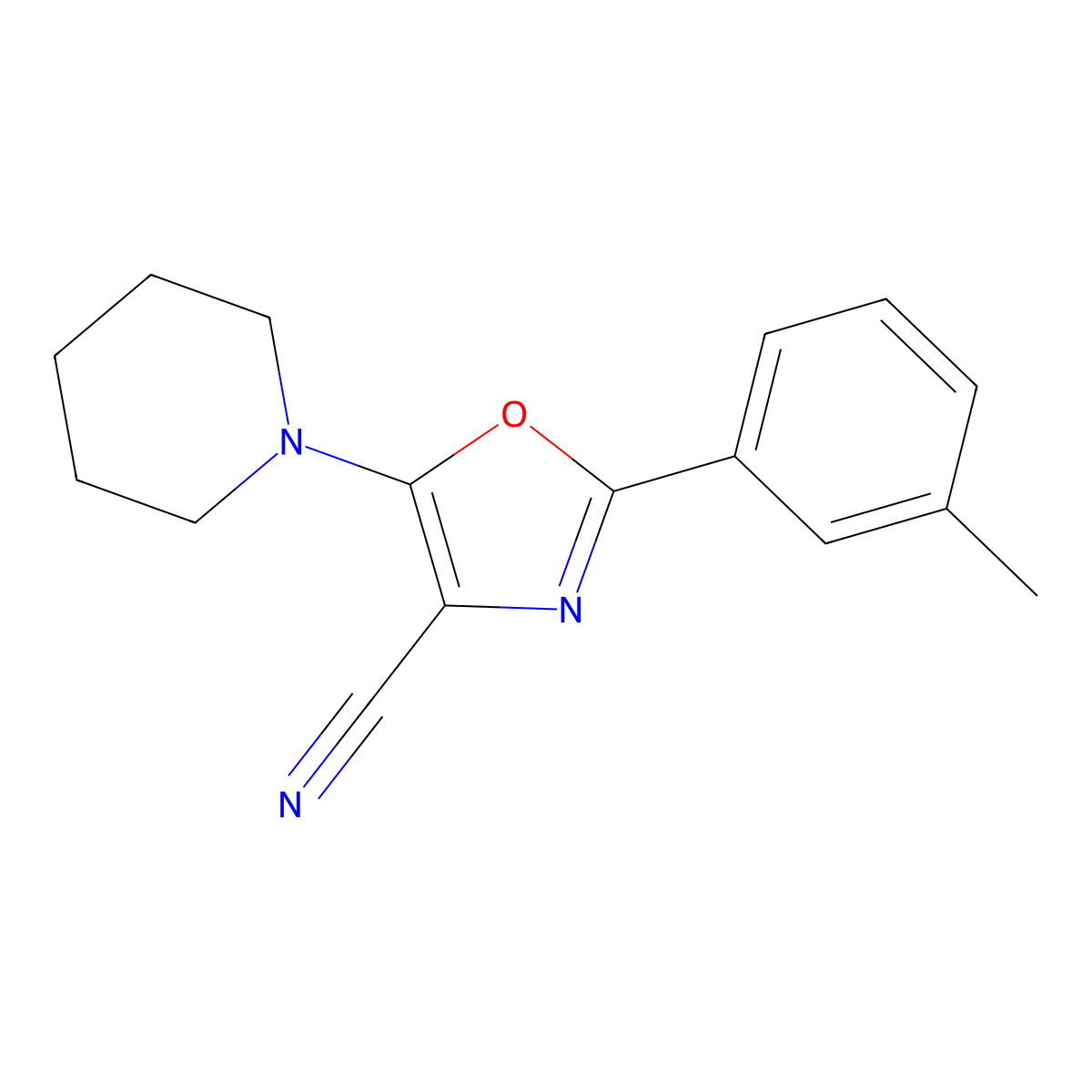2-(3-Methylphenyl)-5-piperidin-1-yl-1,3-oxazole-4-carbonitrile molecular structure, CAS 613651-15-3