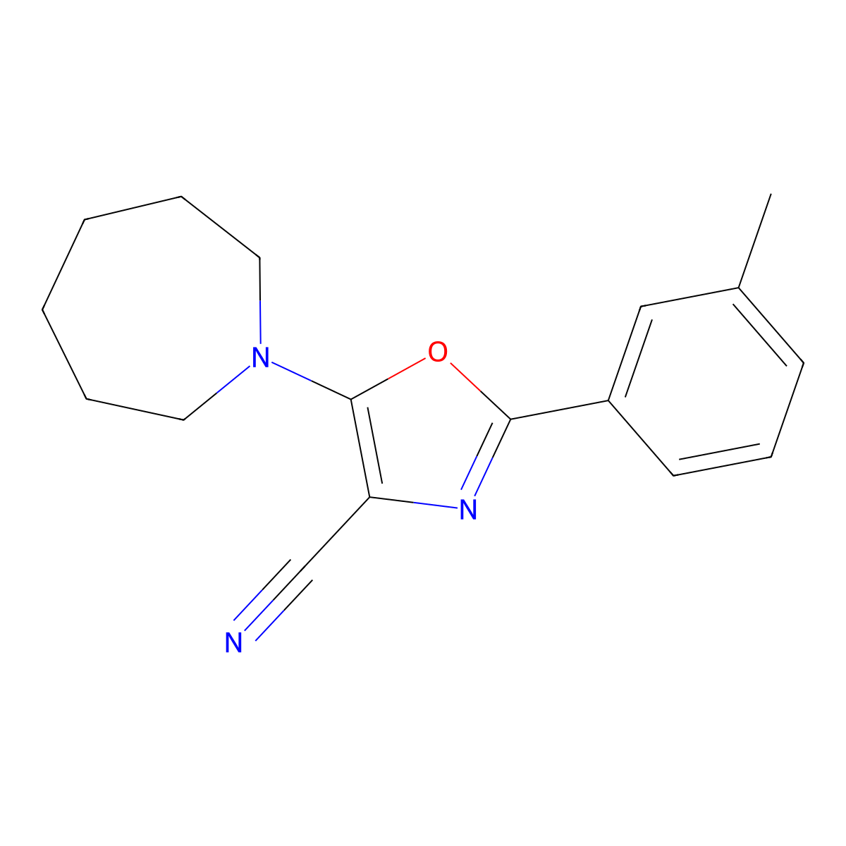 5-(Azepan-1-yl)-2-(3-methylphenyl)-1,3-oxazole-4-carbonitrile molecular structure, CAS 613651-24-4