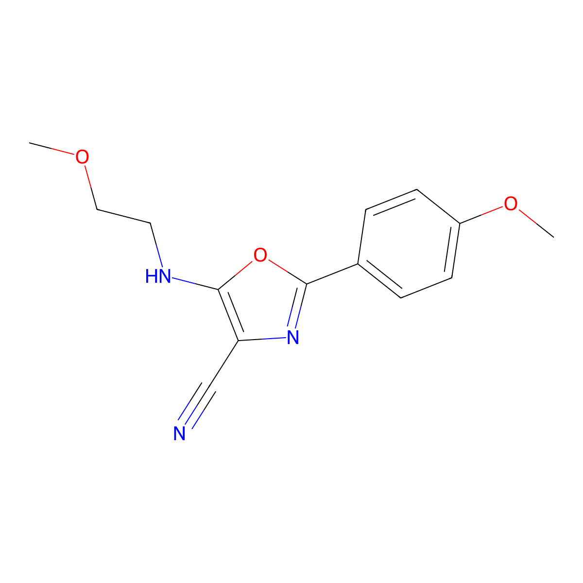 5-(2-Methoxyethylamino)-2-(4-methoxyphenyl)-1,3-oxazole-4-carbonitrile molecular structure, CAS 613651-27-7