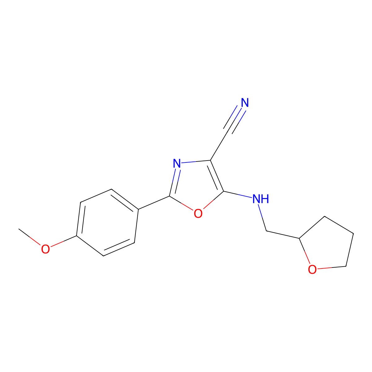 2-(4-Methoxyphenyl)-5-(oxolan-2-ylmethylamino)-1,3-oxazole-4-carbonitrile molecular structure, CAS 613651-28-8