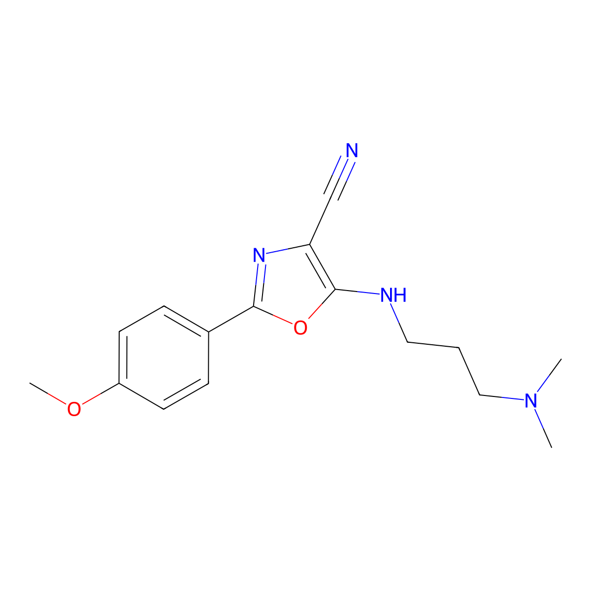 5-[3-(Dimethylamino)propylamino]-2-(4-methoxyphenyl)-1,3-oxazole-4-carbonitrile molecular structure, CAS 613651-29-9