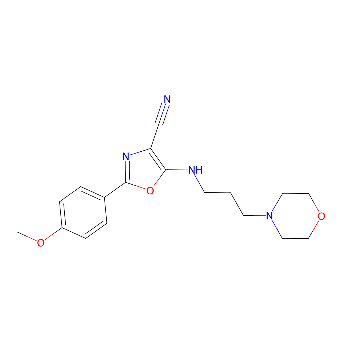 2-(4-Methoxyphenyl)-5-(3-morpholin-4-ylpropylamino)-1,3-oxazole-4-carbonitrile molecular structure, CAS 613651-30-2