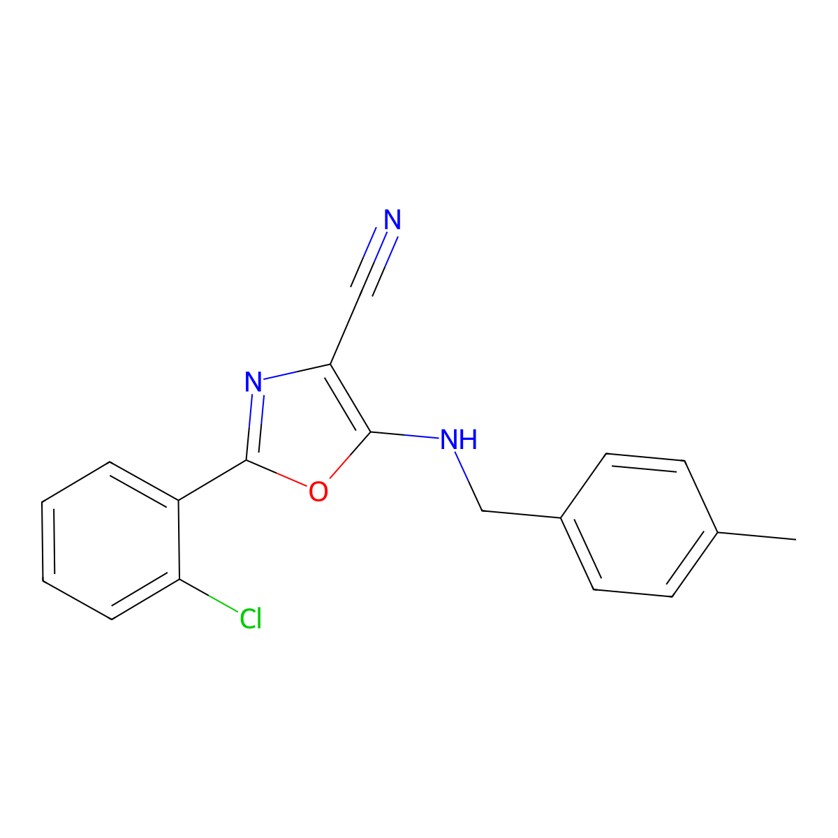 2-(2-Chlorophenyl)-5-[(4-methylbenzyl)amino]-1,3-oxazole-4-carbonitrile molecular structure, CAS 613651-46-0