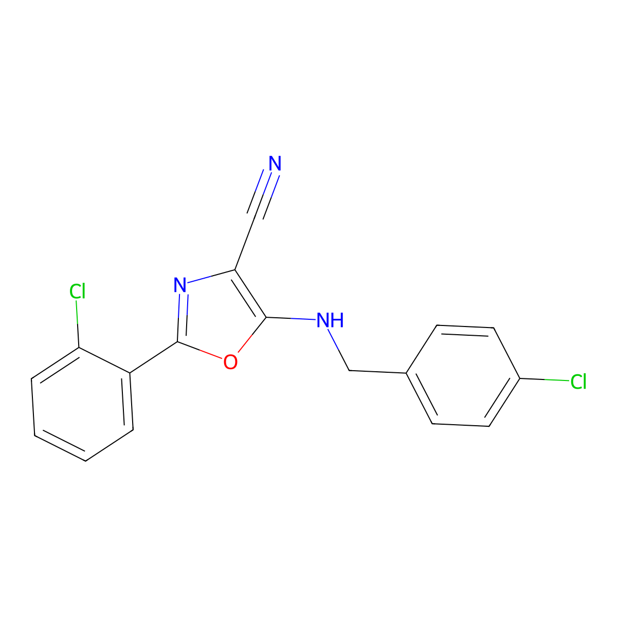 5-[(4-Chlorobenzyl)amino]-2-(2-chlorophenyl)-1,3-oxazole-4-carbonitrile molecular structure, CAS 613651-47-1