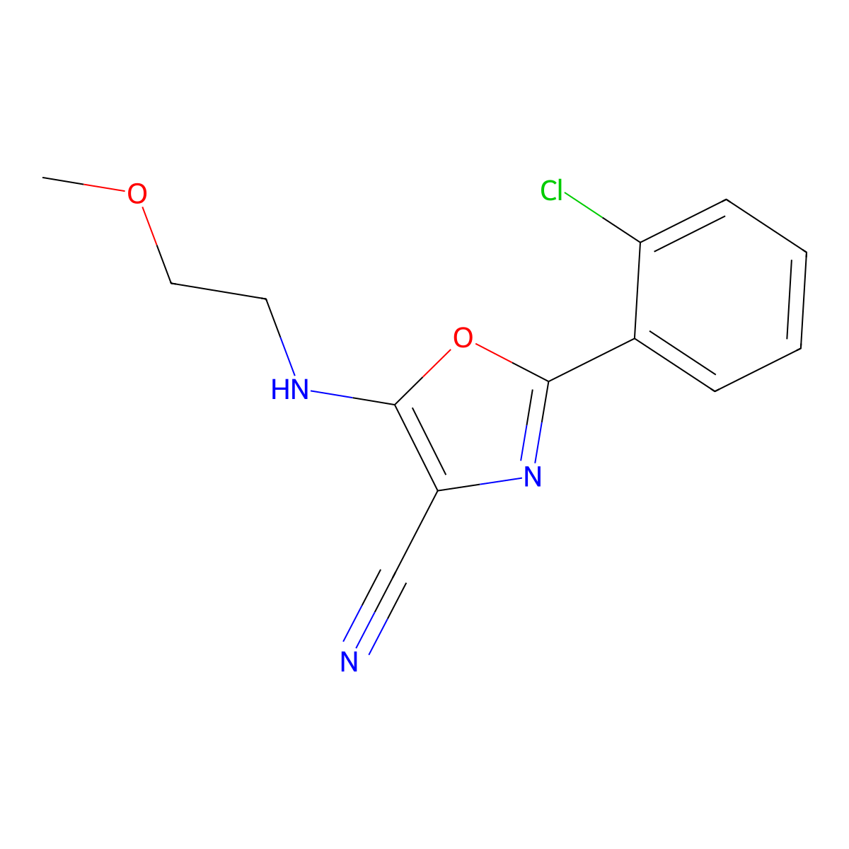 2-(2-Chlorophenyl)-5-((2-methoxyethyl)amino)oxazole-4-carbonitrile molecular structure, CAS 613651-48-2