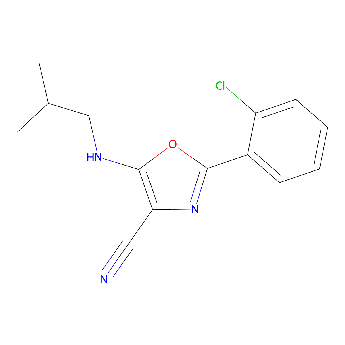2-(2-Chlorophenyl)-5-(2-methylpropylamino)-4-oxazolecarbonitrile molecular structure, CAS 613651-50-6