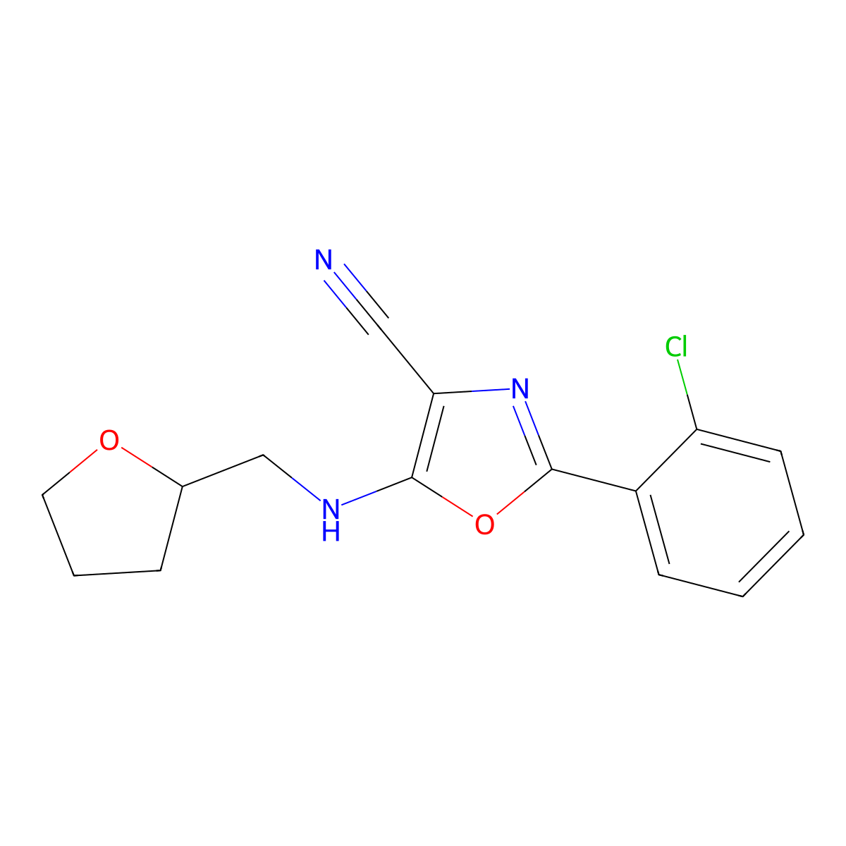 2-(2-Chlorophenyl)-5-(oxolan-2-ylmethylamino)-1,3-oxazole-4-carbonitrile molecular structure, CAS 613651-52-8
