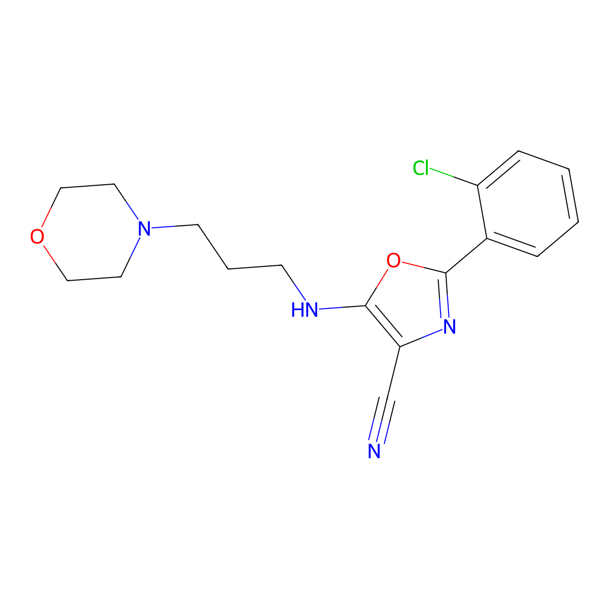 2-(2-Chlorophenyl)-5-(3-morpholin-4-ylpropylamino)-1,3-oxazole-4-carbonitrile molecular structure, CAS 613651-57-3