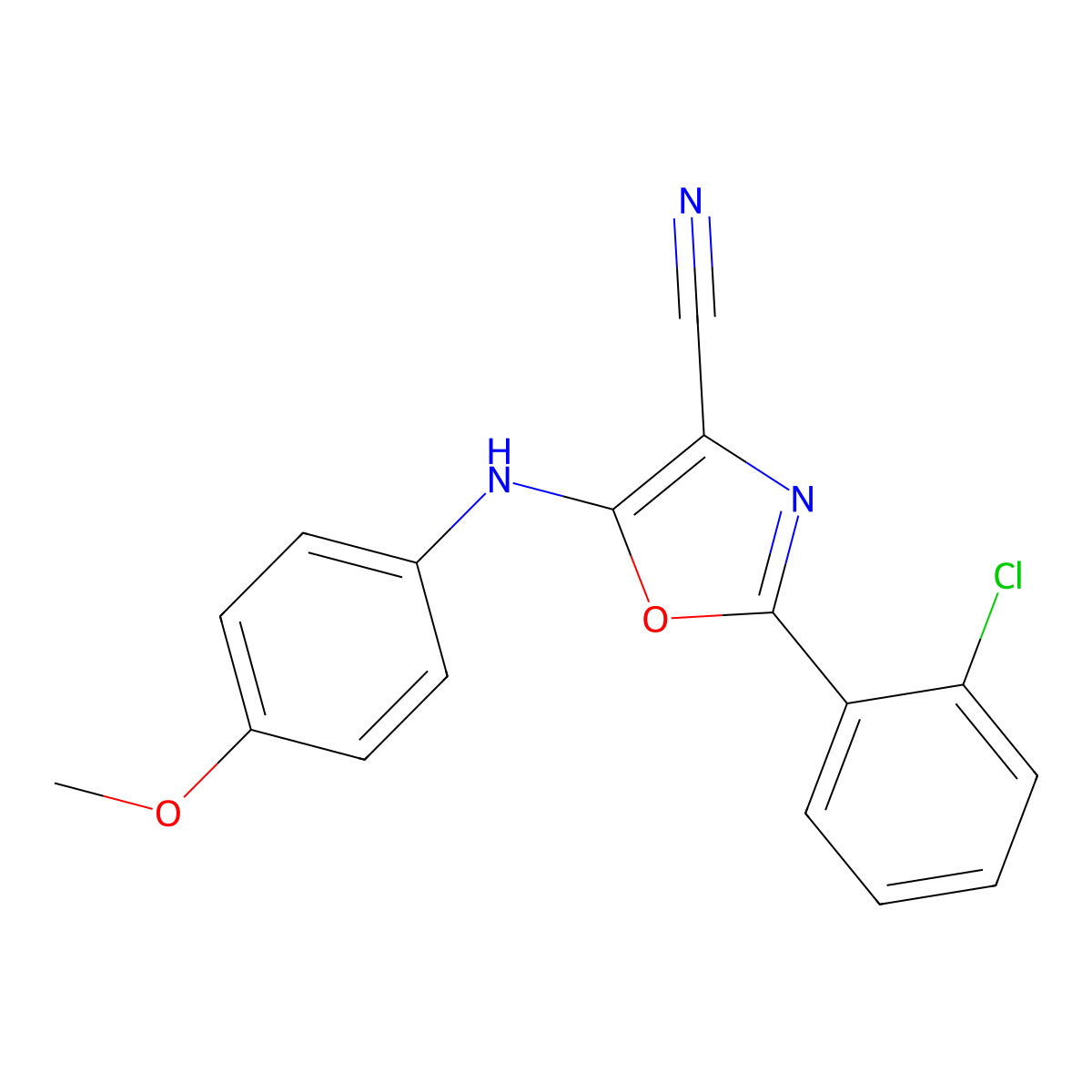 2-(2-Chlorophenyl)-5-((4-methoxyphenyl)amino)oxazole-4-carbonitrile molecular structure, CAS 613651-61-9