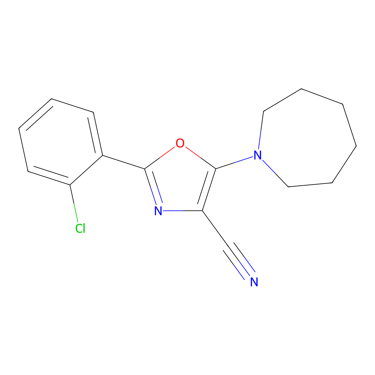 5-(Azepan-1-yl)-2-(2-chlorophenyl)-1,3-oxazole-4-carbonitrile molecular structure, CAS 613651-77-7
