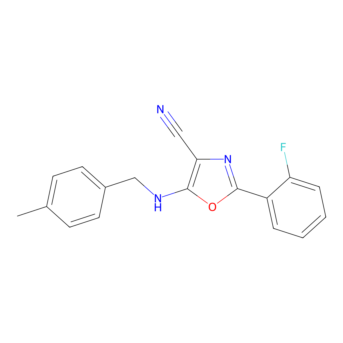 2-(2-Fluorophenyl)-5-[(4-methylbenzyl)amino]-1,3-oxazole-4-carbonitrile molecular structure, CAS 613651-80-2