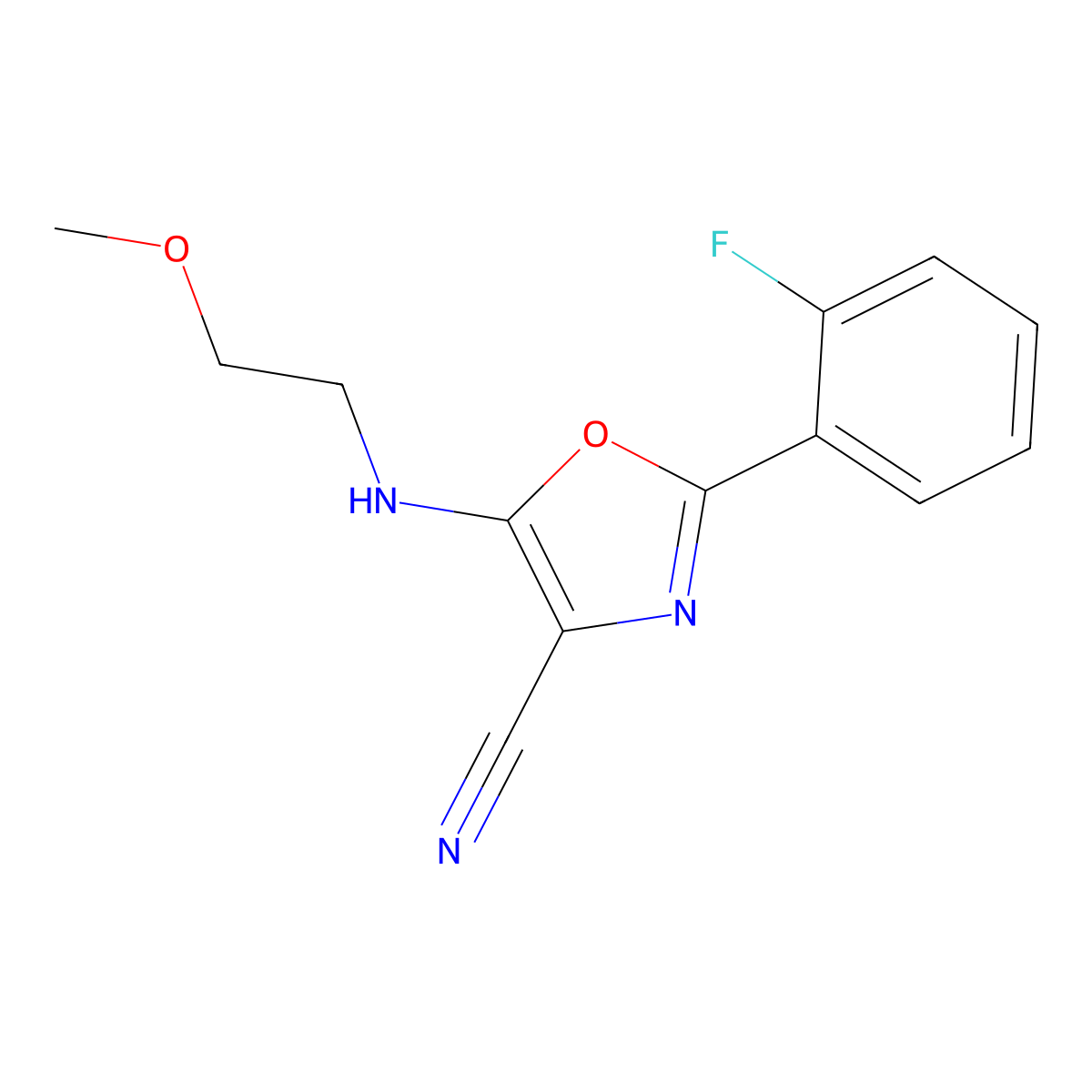 2-(2-Fluorophenyl)-5-((2-methoxyethyl)amino)oxazole-4-carbonitrile molecular structure, CAS 613651-82-4