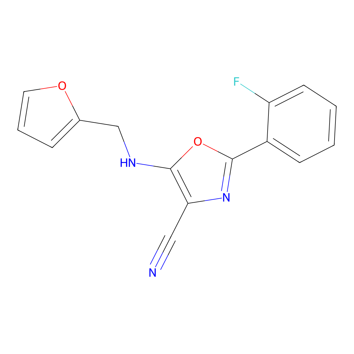 2-(2-Fluorophenyl)-5-(furan-2-ylmethylamino)-1,3-oxazole-4-carbonitrile molecular structure, CAS 613651-85-7