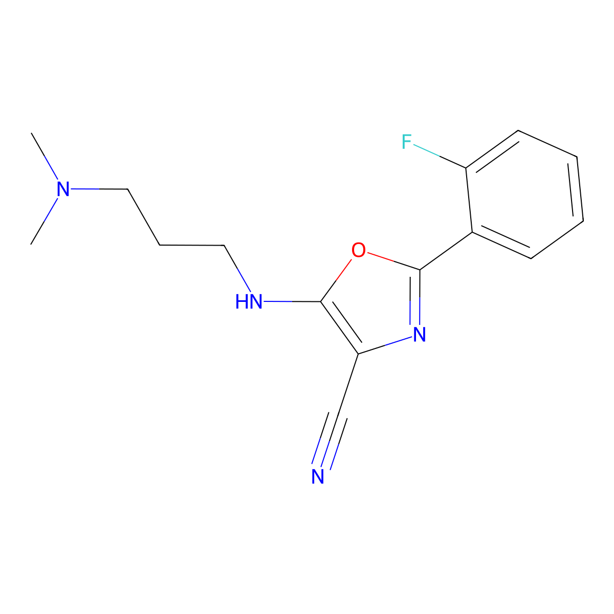 5-[3-(Dimethylamino)propylamino]-2-(2-fluorophenyl)-4-oxazolecarbonitrile molecular structure, CAS 613651-89-1