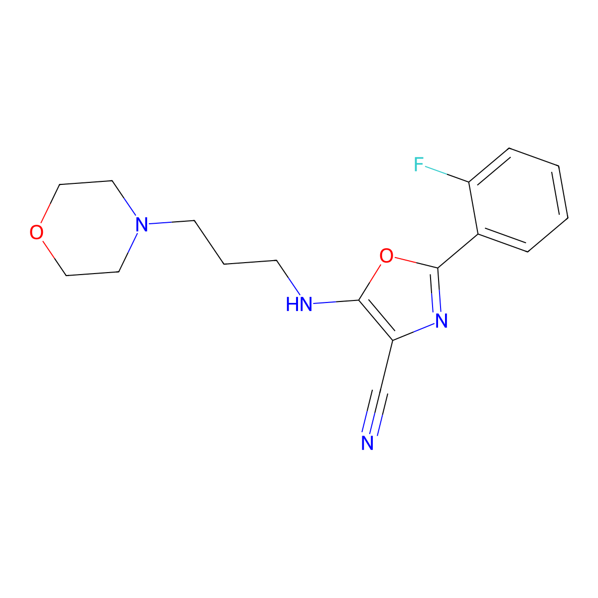 2-(2-Fluorophenyl)-5-(3-morpholin-4-ylpropylamino)-1,3-oxazole-4-carbonitrile molecular structure, CAS 613651-91-5