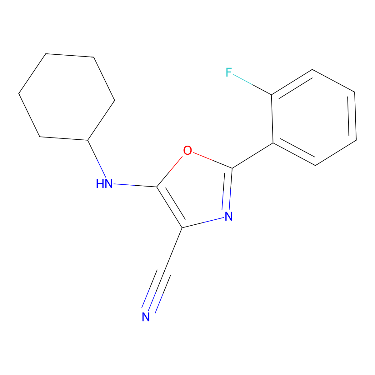 5-(Cyclohexylamino)-2-(2-fluorophenyl)-1,3-oxazole-4-carbonitrile molecular structure, CAS 613651-92-6