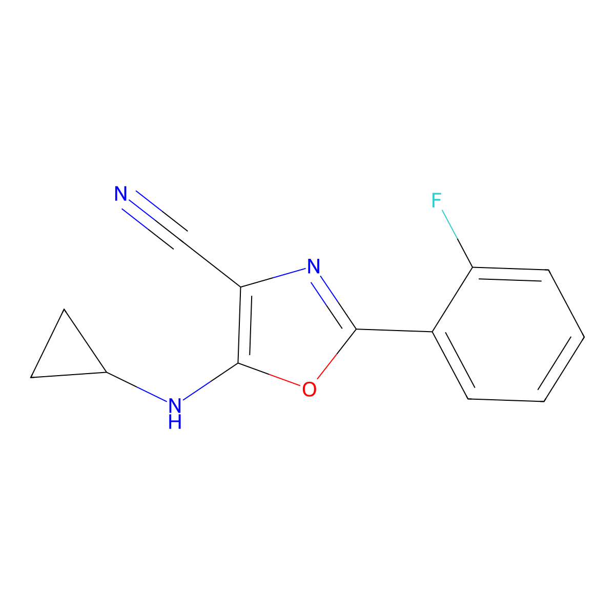 5-(Cyclopropylamino)-2-(2-fluorophenyl)-1,3-oxazole-4-carbonitrile molecular structure, CAS 613651-99-3